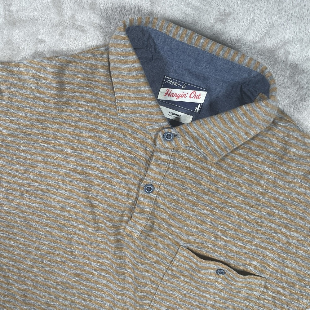 Johnnie-O Hanging Out Loews‎ Havana Striped Linen Cotton Blend Polo Men's M